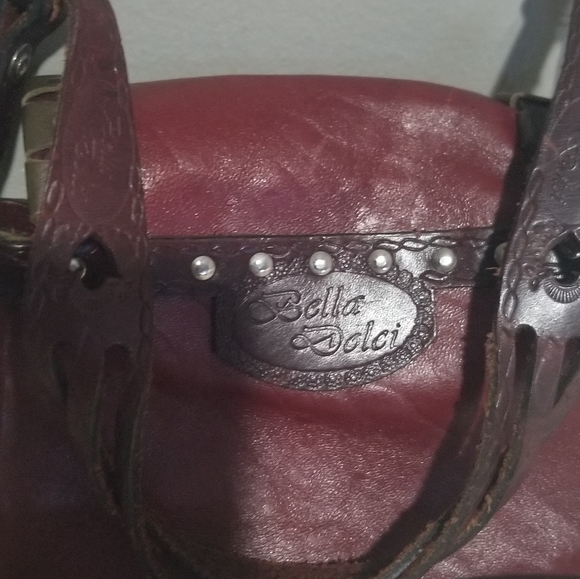 Bella Delci Maroon leather small  handbag with studs and leather strap - Picture 2 of 2